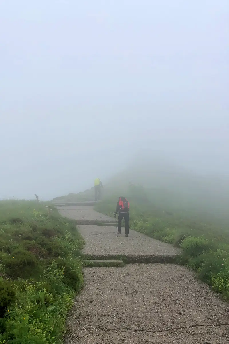 randonneurs dans le brouillard